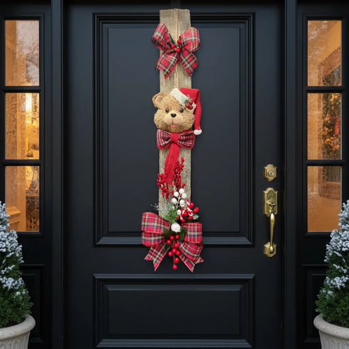 Escapulario navideño con oso de terciopelo para puerta de entrada – 2,10m x 40cm | Belvaron