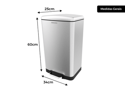Bote de basura de pedal 30L en acero inoxidable cepillado
