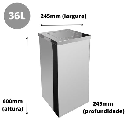 Bote de basura cuadrado de acero inoxidable 36L